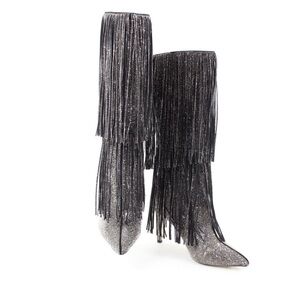 NWOB INC Ishani Bling Rhinestones Beaded Fringe Stiletto Boots